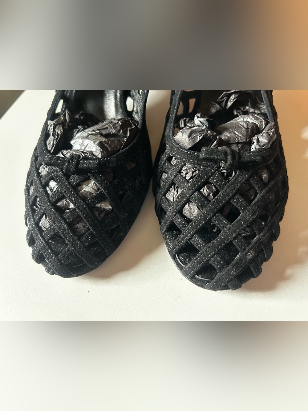 Prada Black Suede Cage Slingback Wedge Shoes 40 - Picture 7 of 7